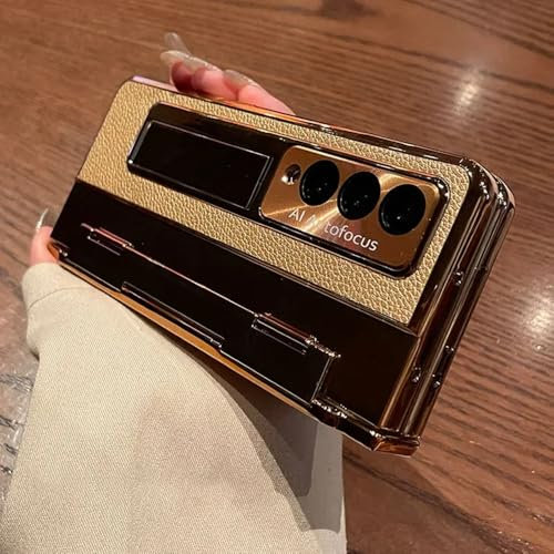 Für Samsung Galaxy Z Fold 5 Z Fold 4 Z Fold 3 5G Hülle mit Displayschutzfolie Leder Einteilige Plattierungsständerabdeckung Gold, Goldenes Gold, für Galaxy Z Fold 5