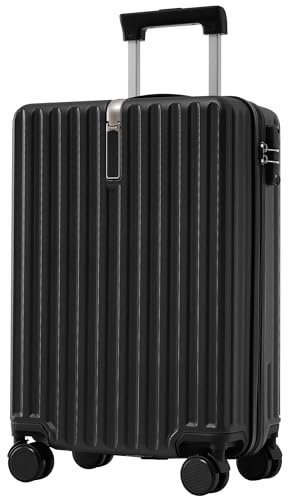 Weavelife Mittel Hartschalen-Koffer mit Haken, Trolley Rollkoffer, Reisekoffer, Handgepäck, 4 Rollen, ABS-Material, TSA-Schloss, 55 cm, 41 L, Schwarz