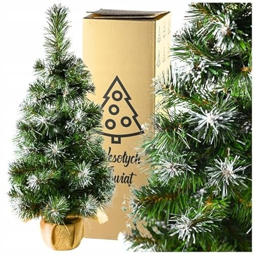 STYLIZER Künstlicher Weihnachtsbaum Klein 60cm - Kleiner Weihnachtsbaum Künstlich mit Schnee und Jute Basis - Tannenbaum Weihnachten Deko Tischdeko für Zuhause & Büro (Schnee)