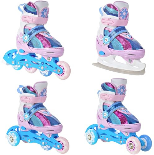 RAVEN 4in1 Inline Skates Triskates Rollschuhe Schlittschuhe Inliner für Kinder Mädchen verstellbar (Senia, 30-33 (18,5cm-20,5cm))