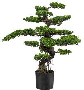 artplants.de Kunst Baum Bonsai Teepflanze KEFIEL mit Wurzeln, 90cm - Künstlicher Baum