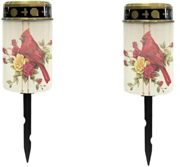 Uorisanigo Cross Floral Solar Power Outdoor Candle Flameless Waterproof LED Candles Lantern Christmas Gravesite Decorations Cemetery Waterproof Cemetery Solar Lights 2 Pcs