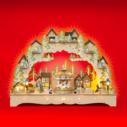 SIKORA LB95 beleuchteter XL LED Schwibbogen aus Holz mit drehendem Karussell und Musik