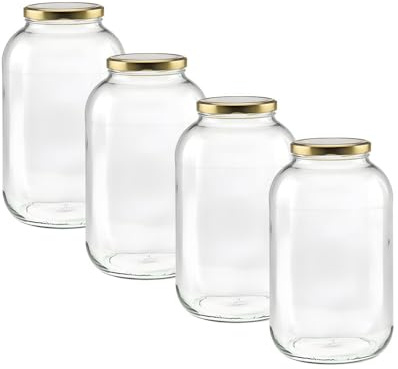 4-teiliges Set Rundgläser-Einmachgläser 4250ml, To100 Gold Einmach- und Fermentierglas, zur Aufbewahrung, zum Befüllen, Marmeladengläser Schraubdeckel (4250ml Gold x 4 Stück)