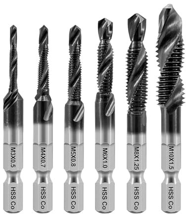 Rarapop M35 Cobalt Stubby Drill Bit Set for Stainless Steel & Hard Metals, 6pcs Combination Drill Tap Bit Set, M3-M10 with 1/4 Hex Shank for Quick Chucks & Impact (6-Piece Set)