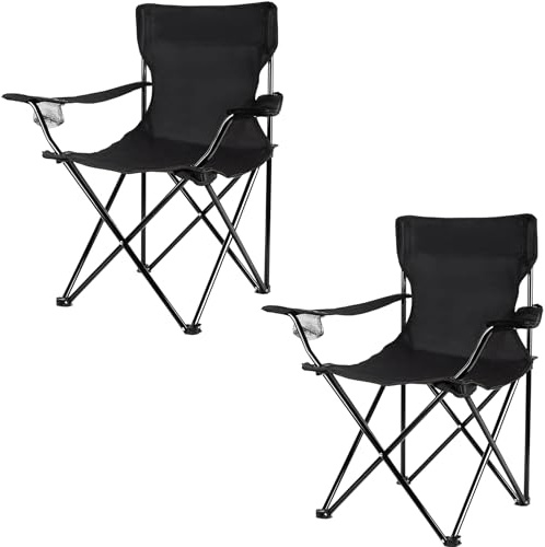 TIENDA EURASIA - Silla Playa Plegable o Camping con Funda de Transporte | Pack 2 Ud | Estructura de Acero Resistente | Asiento de Lona Impermeable | Negro | Medidas 50x50x80 cm