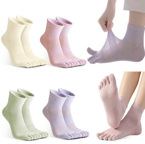 Sahunfri 4 Paar Zehensocken Damen, Fünf-Finger Toe Socks für Frauen, Baumwolle mit Zehensocken, EU 35-42 (DE/NL/SE/PL, Alphanumerisch, Einheitsgröße, Regular, Regular, 4 Farben B)