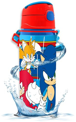 HOVUK Sonic Water Bottle with Straw 600ml - Aluminium Water Bottle for Kids, Sports Bottle with Handle and Lid, Boys Travel Water Bottles Spout Cover for Kids Gifts 3+Years
