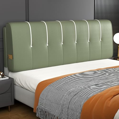 Großes Kopfteilkissen aus Kunstleder – gepolstertes Wandkissen für Bett, Rückenlehne und Taillenstütze weicher grüner Bezug mit Gurten 160 cm – ideal für Schlafsaal und Tagesbetten