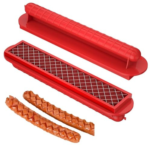 Cortador de perro caliente multifuncional - Firmar salchichas para acampar barbacoa, herramienta de cocina portátil | Dimensiones perfectas, cortador de calificación rojo de perrito, ham grilling