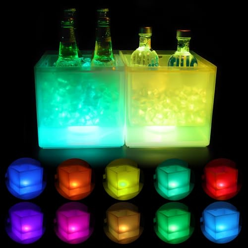 3.5L LED Eiskübel, RGB Farbwechsel Sektkühler, Getränkekühler Zum Kühlen Von Champagner,Wein,Getränke,Bier, Eiskübel für Restaurant, Pub,Party, Bar -1 Stück