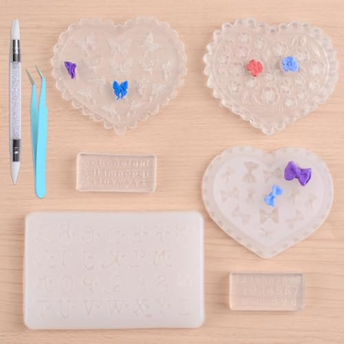 URROMA Lot de 6 moules à ongles en silicone en forme de fleur 3D pour ongles, breloques, modèles, chiffres, lettres, outils professionnels
