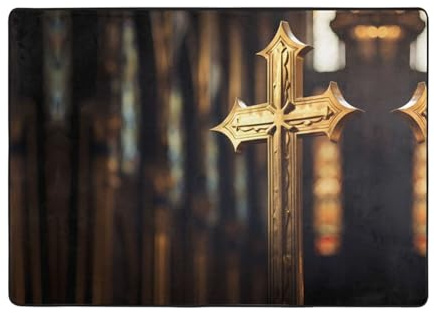 YTUOPWE Alfombra de metal con diseño de cruces de 80 x 58 pulgadas, alfombra de área para sala de estar, oficina, mesa de café, cama, balcón, suave, esponjosa, absorbente de agua, duradera