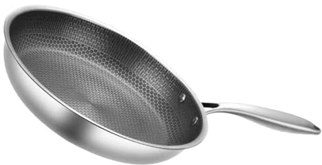 FELTECHELECTR Padella Antiaderente Nido d in Acciaio Skillet con Fondo Piatto per Induzione Distribuzione Calore Uniforme Resistente e Adatta Cucinare Uova e Bistecche