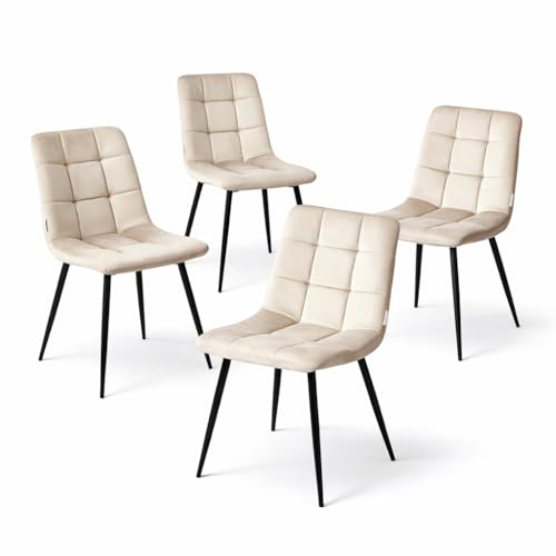 Pack 4 sillas de comedor terciopelo premium con patas negras metálicas, silla moderna ergonómica para cocina salón restaurante, asiento acolchado diseño elegante contemporáneo 59x47x86cm (moca)