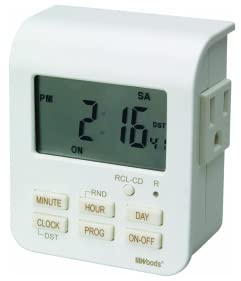 Southwire Woods 7-Day Indoor Heavy Duty Digital Timer - Dual Outlets - Energy-Saving Digital Timer - LED Compatible - Easy-to-Use Electrical Devices Timer - White