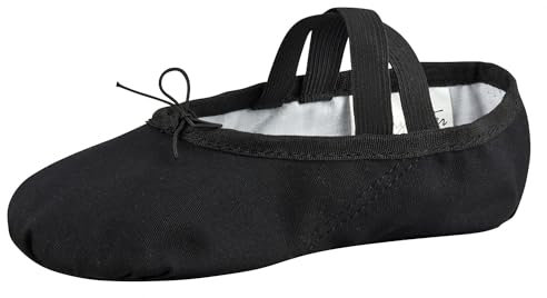 tanzmuster Ballettschuhe Damen - DANI - ganze Ledersohle- Schwarz Größe 44 - Ballettschläppchen für Erwachsene - Schwarze Tanzschuhe fürs Ballett