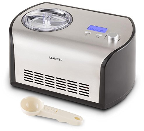 Klarstein Snowberry & Choc - Eismaschine, Speiseeismaschine, Eisbereiter, 135 Watt, 1,2 Liter Fassungsvermögen, Kühlhaltefunktion, Timer, Zubereitungszeit: 30-40 min, silber
