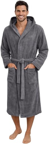 Morgenstern Peignoir Homme 100% Coton Éponge Capuche Long Gris XXL