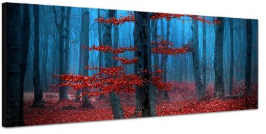 Augenblicke Wandbilder Keilrahmenbild Wandbild 150x50cm Wald Bäume Laub Herbst Nebel