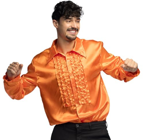 Boland - Chemise disco à volants, Orange, pour hommes, déguisement, t-shirt de fête, Schlagermove, années 70, fête de thème, carnaval