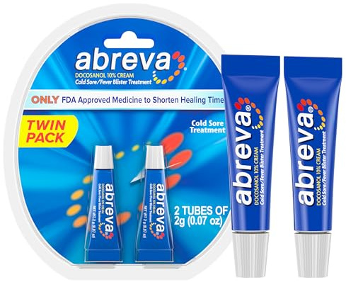 Abreva 10 Percent Docosanol Cold Sore Treatment, Treats Your Fever Blister in 2.5 Days - 0.07 oz Tube x 2