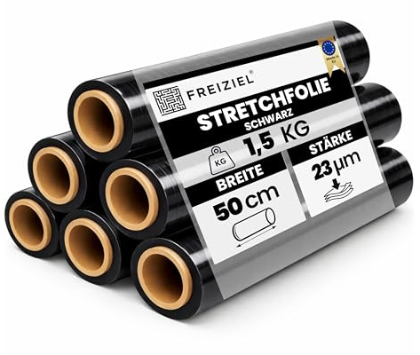 6 Rollen Beste-Folie Stretchfolie 23my 500mmx120m - 1,5 Kg verschiede Farben Palettenfolie Handfolie Wickelfolie (schwarz)