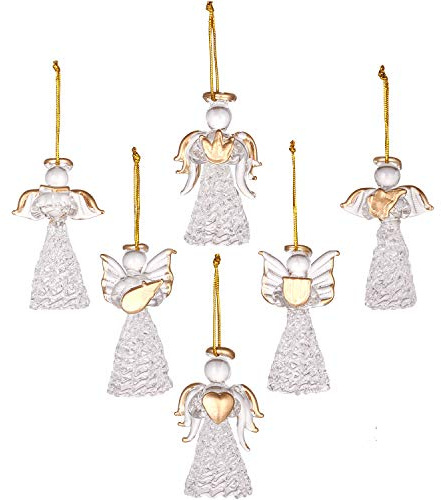Sea Team Mini Sized Clear Glass Angel Ornaments for Christmas Tree Decorations, 60mm/2.36-inch, Set of 12 (Gold)
