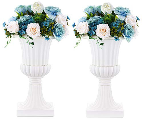 NUPTIO 2 Stück Blumenschale Pflanzschale Blumenkübel, Dekorative Urne aus Kunststoff mit Einer Höhe von 50cm, Hoher Kunststoff Pflanzensockel, Hausgarten Veranda TürdeckBalkondekoration, Weiß