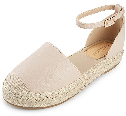 Alexis Leroy Sandali Espadrillas Plateau con Punta Chiusa e Cinturino alla Caviglia da Donna Beige 41 EU