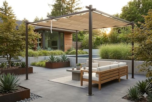 Jet-line paviljong Kairo Light Pergola baldakin solskydd terrass trädgård antracit soltak UV-skydd 3 x 3 m polyester och metall