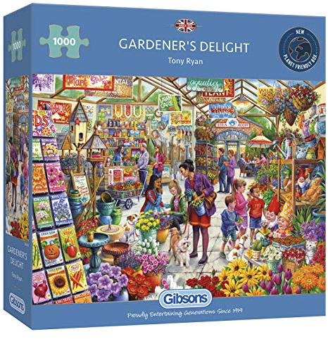 Gibsons Gardener’s Delight 1000 Piece Jigsaw Puzzle for Adults – Garden Centre Scene Artwork by Tony Ryan – Premium Sustainable Puzzle Made in the UK/EU – Great Gift Idea