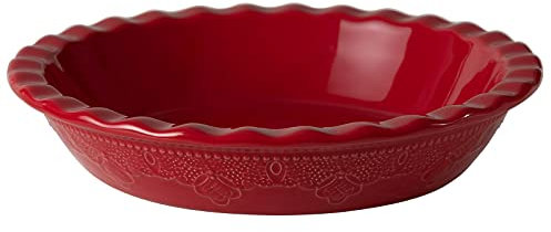 FE Fluted Pie Dish 10.5” Pie Plate Porcelain Pie Pan for Apple Pie Pecan Pie Dessert Non-Stick Baking Dish with Ruffled Edge (Red)