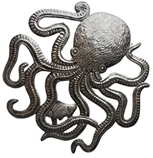 Haiti Oktopus Wandbild Wandbehang Kunst aus Haiti, Meerestiermonster, nautische Heimthemendekorationen, authentische Upcycling-Kunstwerke aus Haiti, 43,2 x 41,7 cm