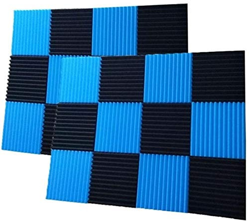 Lot de 48 panneaux acoustiques en mousse pour studio 30 x 30 x 2.5 cm (noir et bleu)