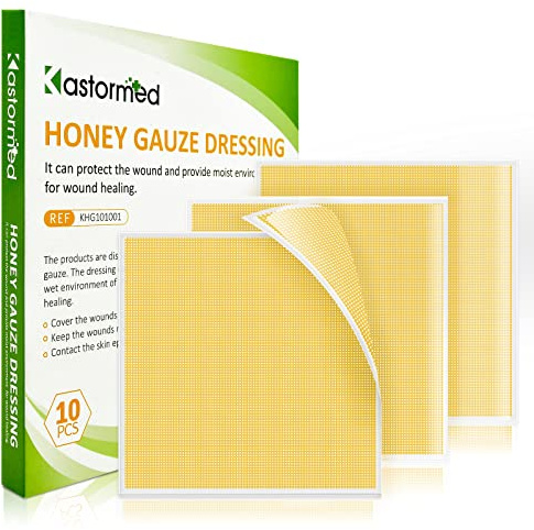 Kastormed Honey Gauze Dressing, Manuka Honey Wound Care, Medical Grade Honey Patches for Faster Wound Care, Burn Dressing, Sterile 4'' x 4'' (Pack of 10)