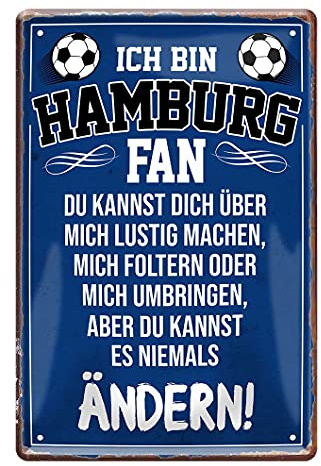 Hamburg Fan Blechschild - Metallschild Geschenk für Hamburger Fußball Fans Ultras Anhänger - Deko Schilder Artikel Zubehör - Dekoration Haustür Eingang Garage Kinderzimmer Club Kneipe - 20x30cm