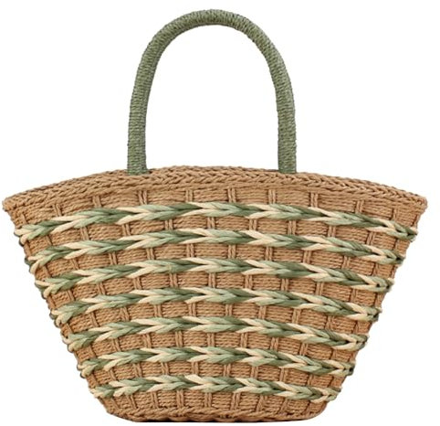 KOBONA Damen Stroh gewebte Tragetasche, modische gewebte Handtasche, große Kapazität, handgewebte Umhängetasche, Reißverschluss, handgefertigte Strohtasche, Handtasche mit Tragegriff