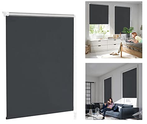 ACXIN Verdunklungsrollo ohne Bohren & mit Bohren, Verdunkelungsrollo Klemmfix, Anthrazit 100x160cm (BxH), Thermorollo Sichtschutz und Sonnenchutz, Rollos Hitzeschutz für Fenster & Tür