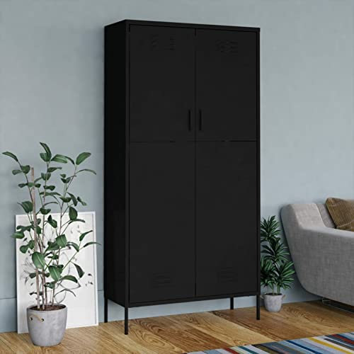 Gecheer Kleiderschrank Garderobenschrank Dielenschrank Schlafzimmerschrank Stahlschrank Lagerschrank Mehrzweckschrank Schrank Stahl Schwarz 90x50x180 cm