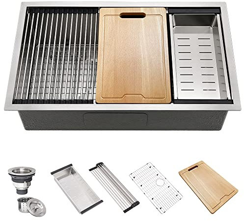 Hovheir - Lavello da cucina da 63,5 cm x 48,9 cm, sottotop da 16 gauge, in acciaio inox, sottotop lavelli da cucina a vasca singola con tagliere