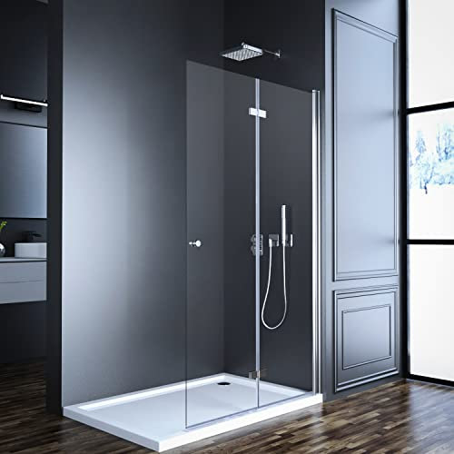 Goezes Duschwand Walk in Duschabtrennung 100cm Faltbare für Ebenerdige Dusche Duschtür mit 6mm ESG Sicherheitsglas Falttür Drehfalttür Öffnungsseite Höhe 185cm