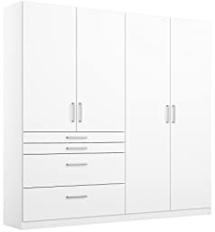 Rauch Möbel Harburg Schrank Kleiderschrank Drehtürenschrank Weiß 4-türig mit 4 Schubladen inklusive Zubehörpaket Basic 3 Einlegeböden, 1 Kleiderstange BxHxT 181x197x54 cm