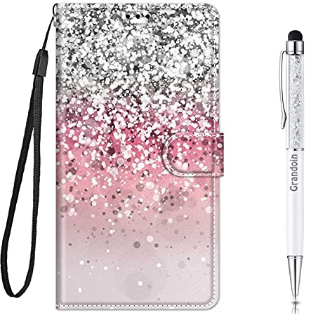 Grandoin Kompatibel mit Google Pixel 6A Hülle, Handyhülle Google Pixel 6A im Brieftasche-Stil, Handytasche PU Leder Flip Cover Book Hülle Magnet Case TPU Schutzhülle Lederhülle Case (Bling-Glitzer)
