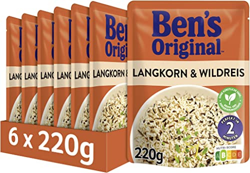 Ben's Original Express Langkorn & Wild Reis 6 x 220g, Multipack | Express Mikrowellen-Reis, Langkorn & Wild-Reis, Schnell in 2 Min, Ohne künstliche Konservierungsstoffe
