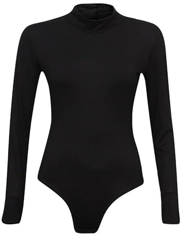 Prime fashions Womens Turtle Neck Bodysuit Ladies Long Sleeve Stretch Leotard Top Sizes (Black, 8-10)