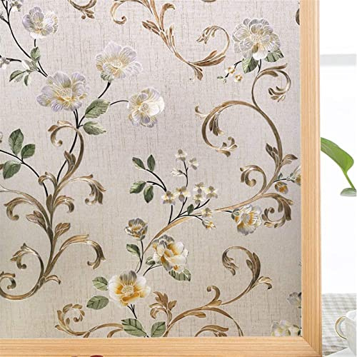 BESTORI Fensterfolie Blickdicht Sichtschutzfolie Selbsthaftend Dekorfolie Glasmalerei Milchglasfolie Statisch Haftend Anti-UV Sonnenschutz für Büro und Zuhause Blumen, 60 x 200 cm