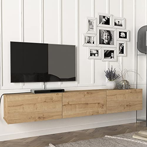 [en.casa] Fernsehschrank Vihti mit 3 Staufächern Lowboard 180x31x29,5cm Hängeboard schwebend Eiche