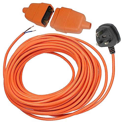 Spares2go 12 Metre Cable & Lead Plug Repair Extension + 2 Core Pin Coupler Connector Socket compatible with Ryobi Lawnmowers, Strimmers, Trimmers, Hedge Cutters (12m)
