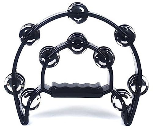 22,9 cm Metall Hand Held Percussion Halbmond Tamburin für Erwachsene, KTV, Party, zweireihiges Metall, Handschlagtrommel, mehrfarbig (schwarz)